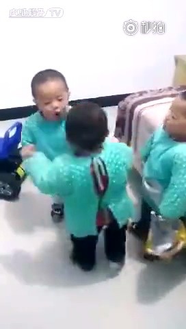 三包胎兄弟在一起打架，太可爱了  一打二？二打一？这是要确立江湖地位了嘛...