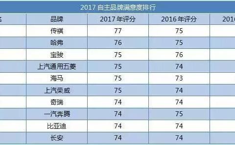 2017自主品牌满意度前十，第一居然是它！