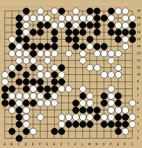 到白72收完目数,黑棋盘面只多6目,黑棋收后,数子是白棋177子,朴廷桓1