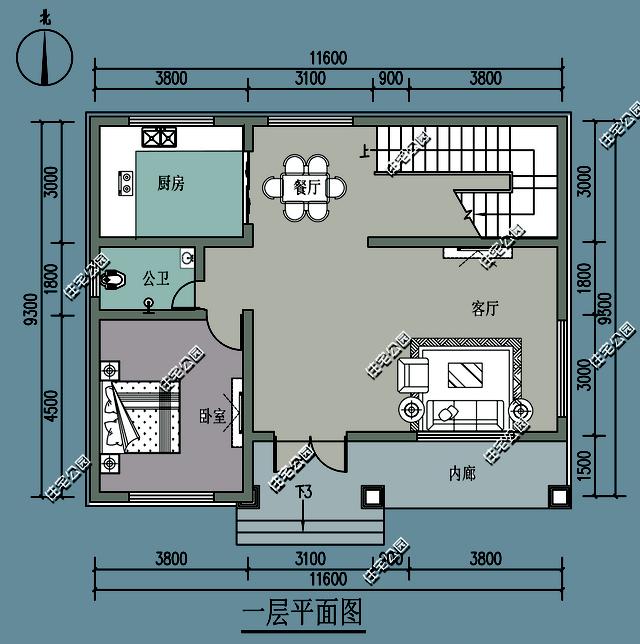 我们先来看看原平面图,布局中规中举,一层大客厅,一个老人房,厨房餐厅
