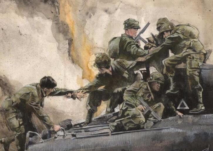 二战时的罕见油画,惨烈的战争前线,最后一张最解恨
