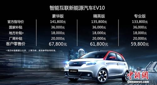 造车新势力电咖EV10正式上市 补贴后售价5.98万起