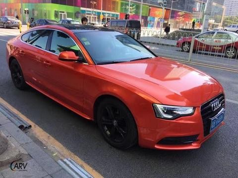 奥迪A5漆面金属烈焰橙贴膜改色案例 2017最火的亮光膜