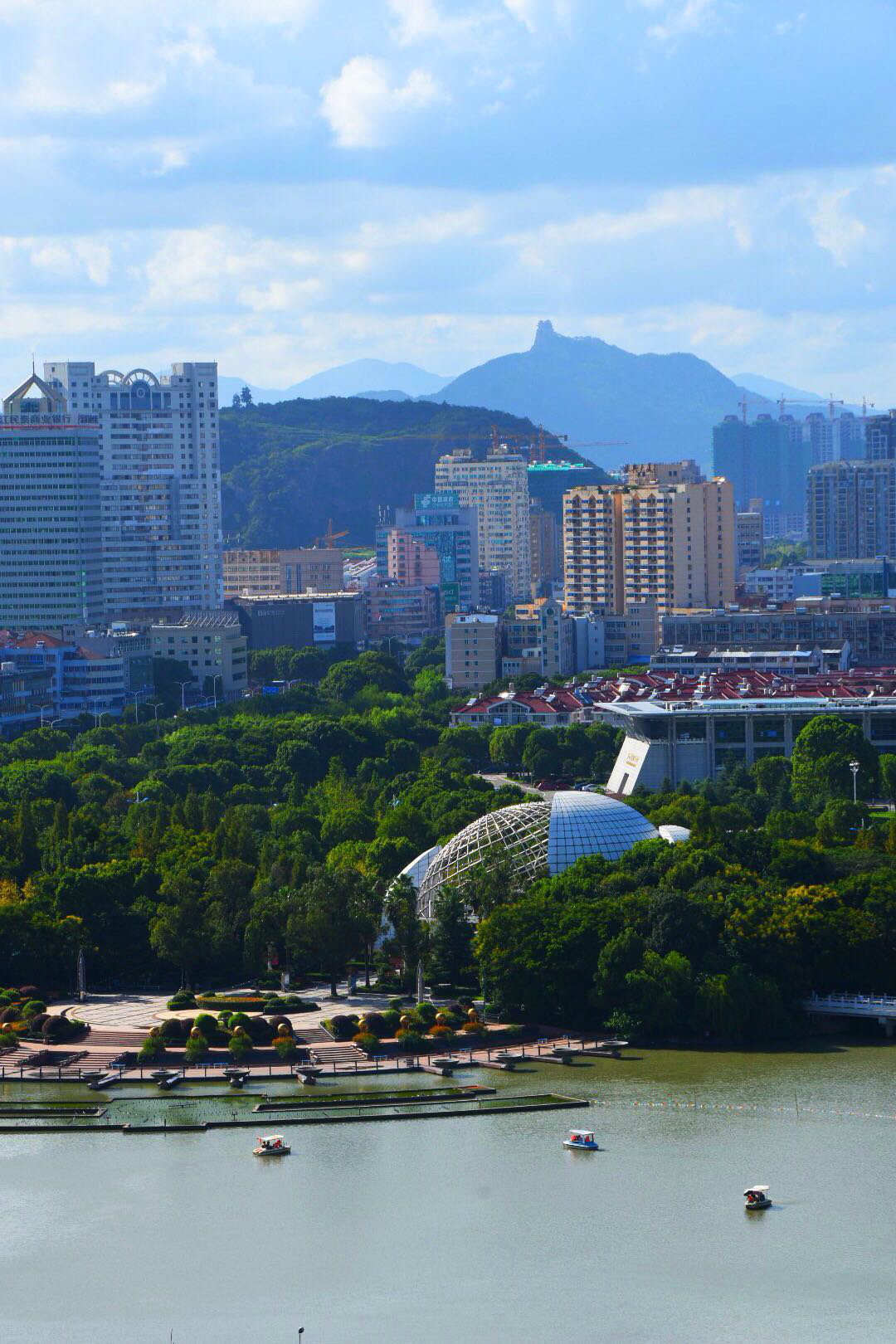 俯拍温岭锦屏公园及周边