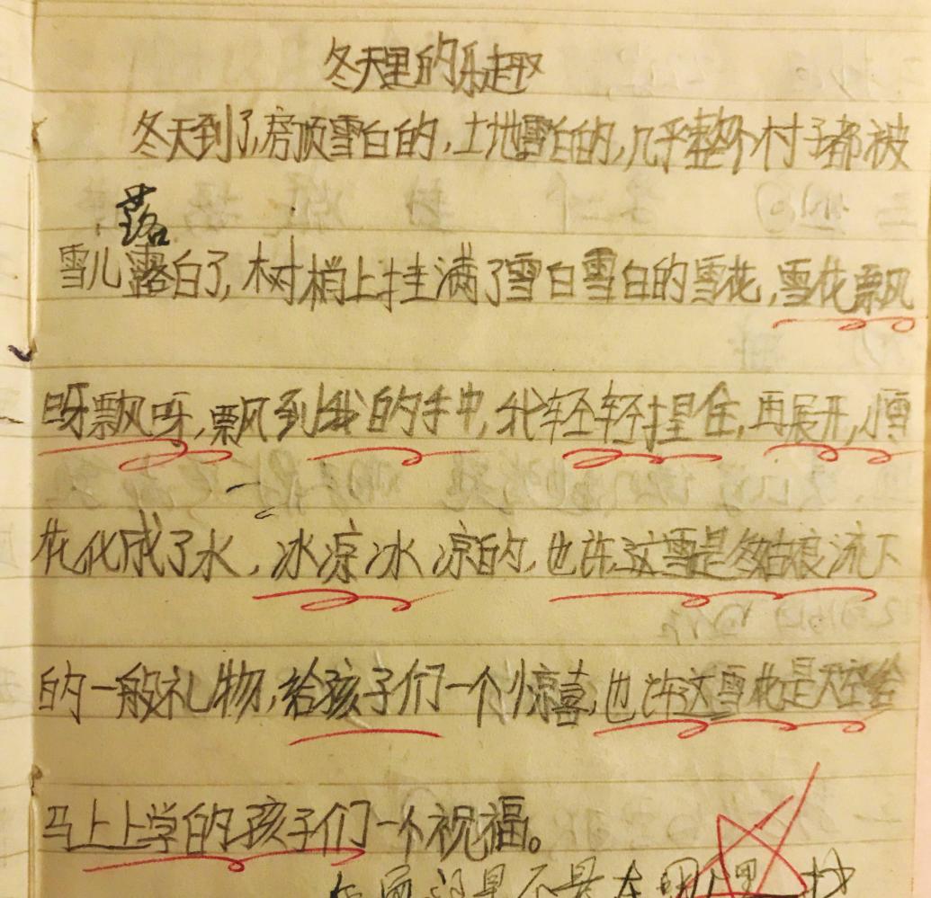 张馨予晒小学手写作文, 称自己笑出猪声, 老师的