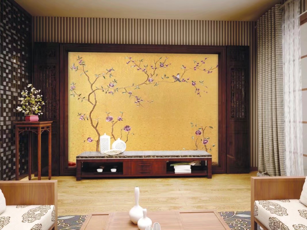 色彩饱满的独绣无缝墙布太美了