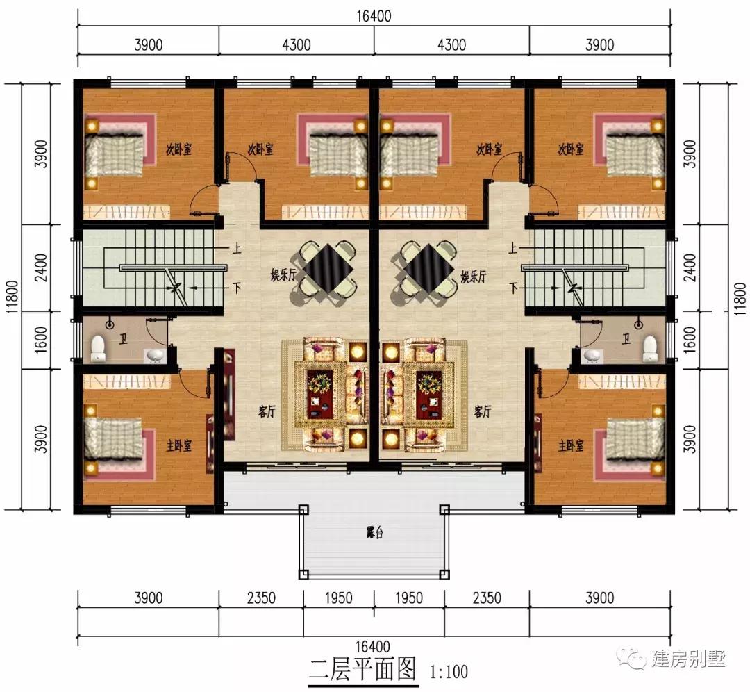 16x11兄弟双拼房设计图,四开间16米二层别墅 8米二层双拼别墅, 兄弟同建房, 感情更深厚