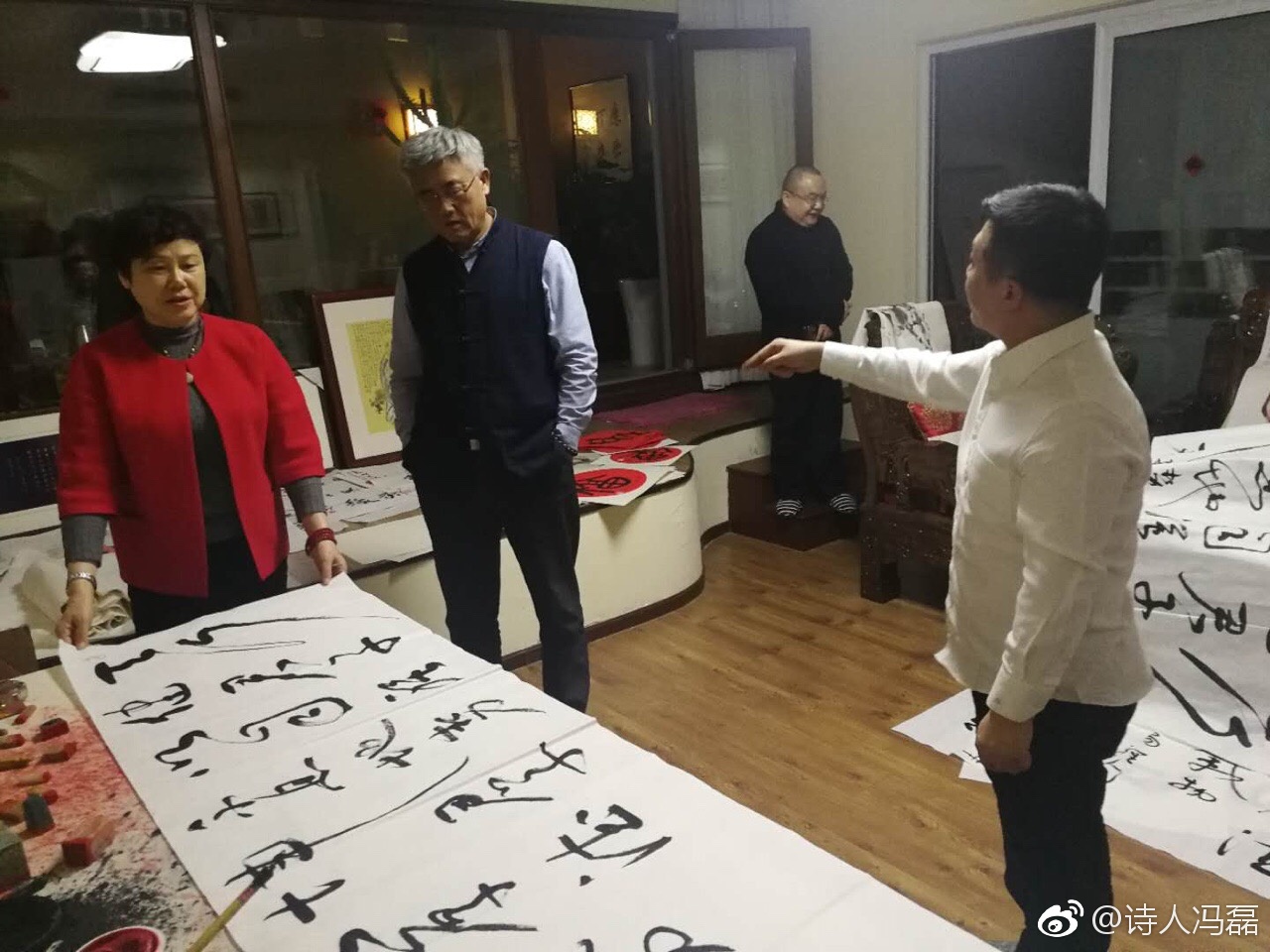 晚上中国书协书记赵长青先生,洗心禅寺方丈悟圣大和尚,公安部消防基