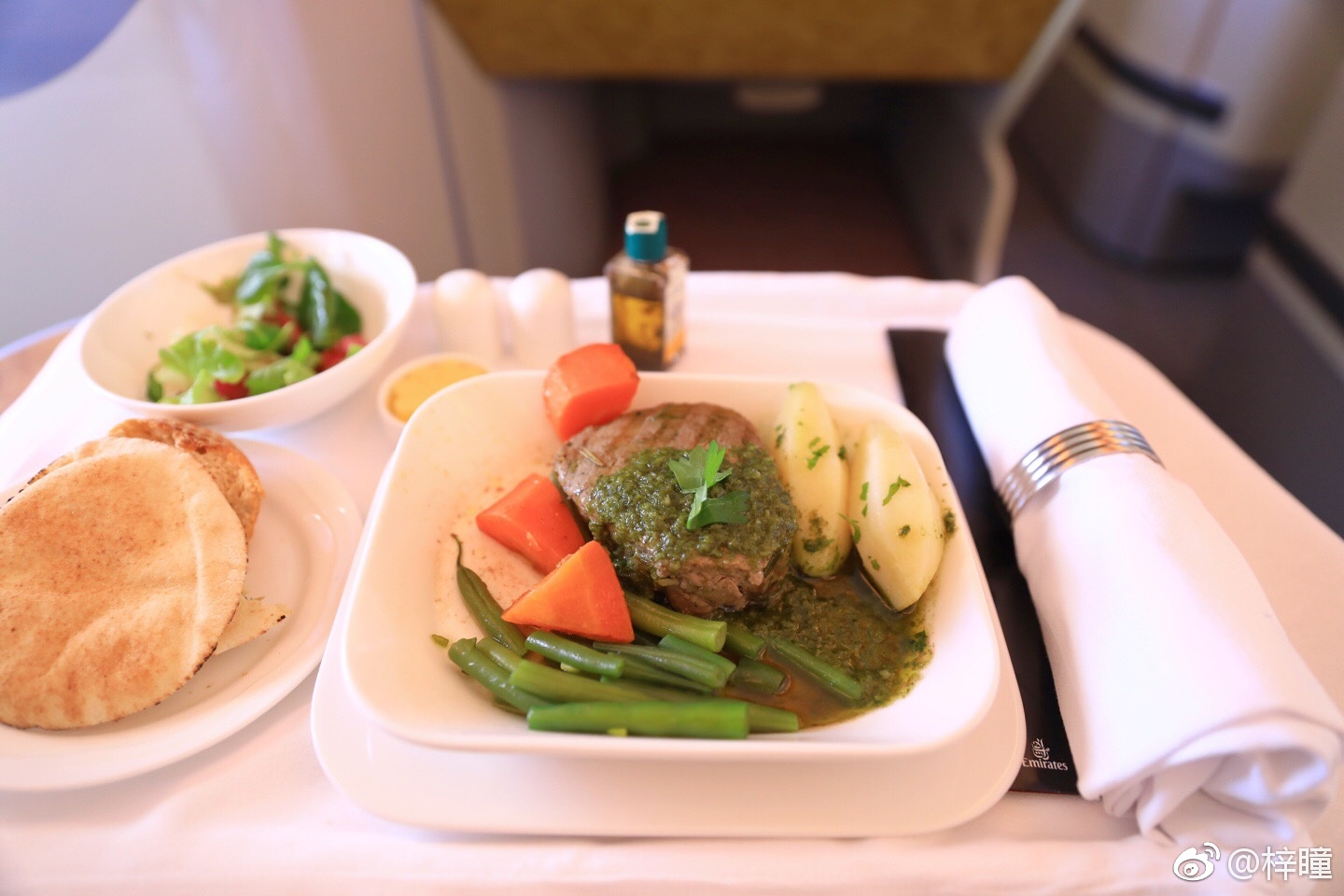 从迪拜飞回北京,阿联酋航空商务舱回程飞机上