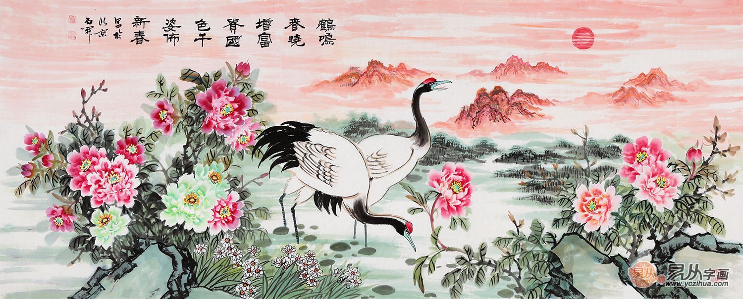 卧室床头风水挂画，石开富贵牡丹图堪称佳品！