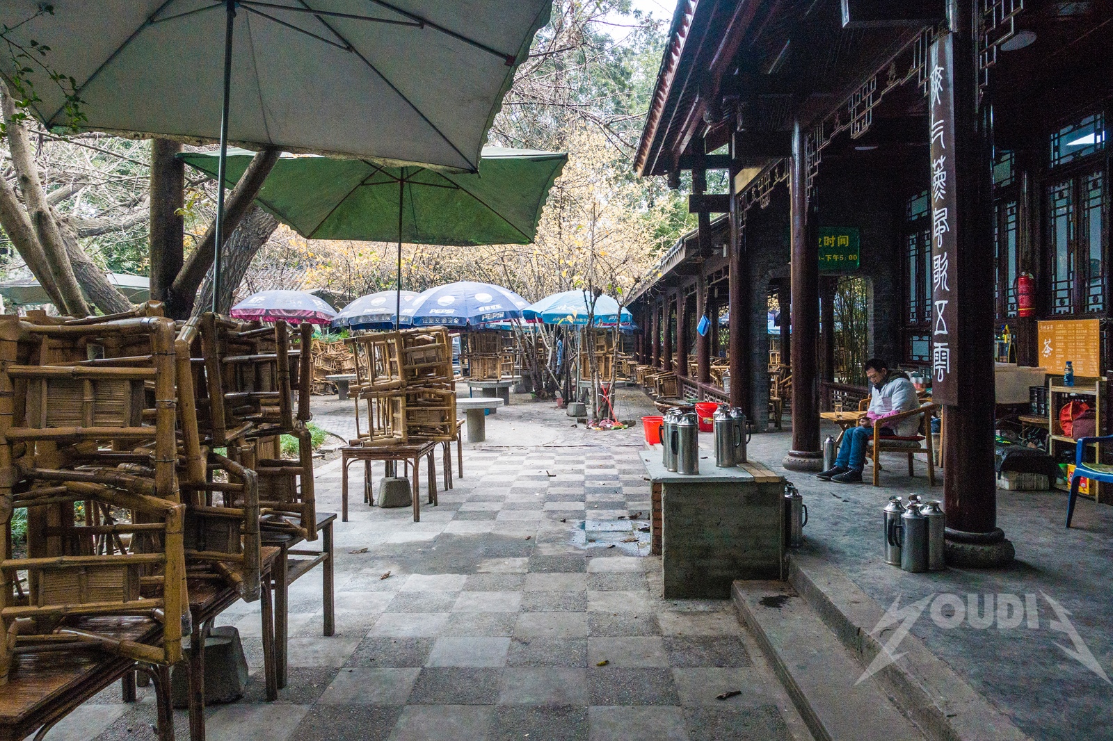 天气寒冷茶铺冷清 成都人也有不喝茶的时候