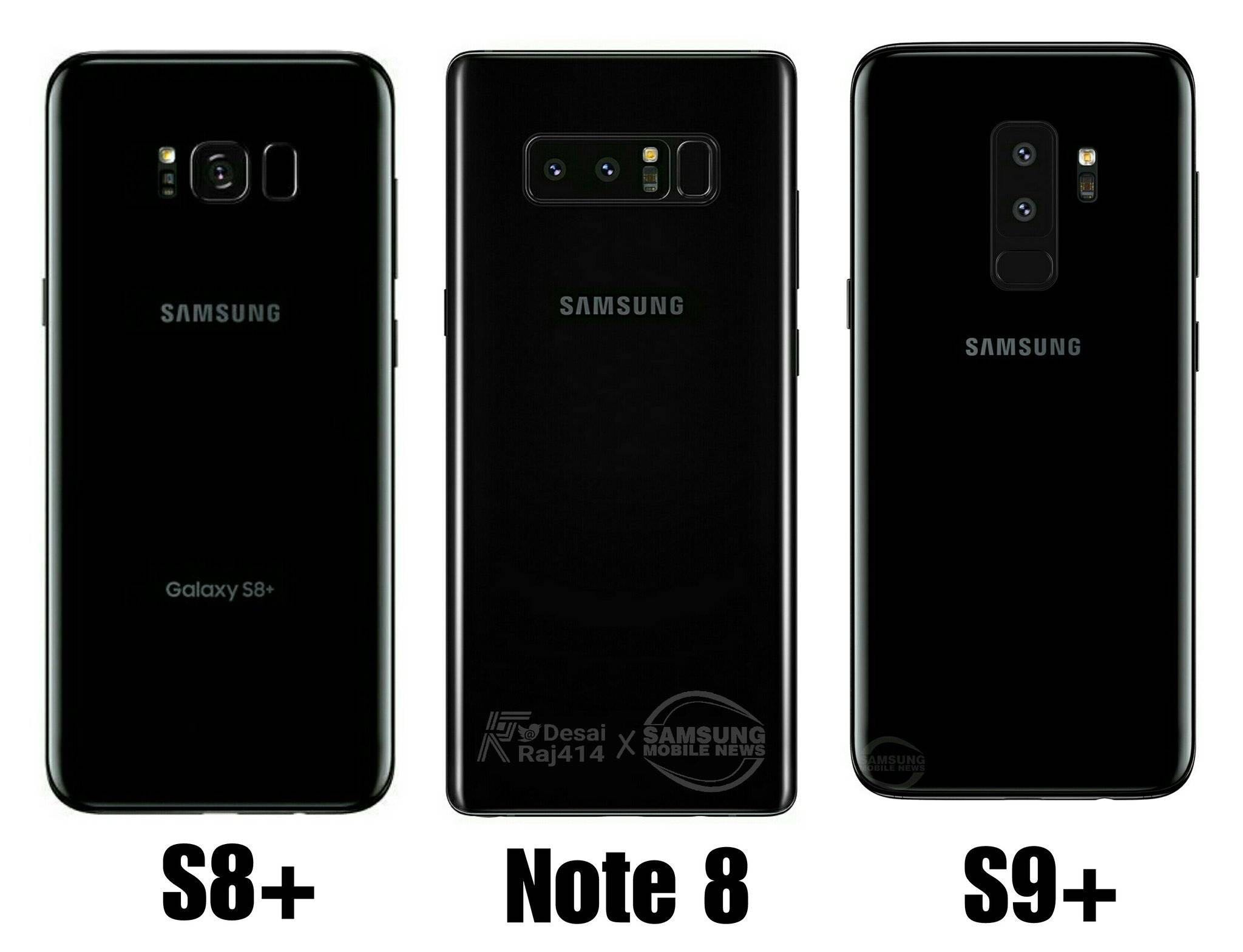 三星S8+、Note8、S9+ 细节外观对比