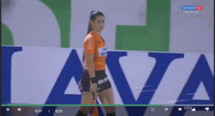 gif-前巴西巨星球场调戏美女边裁,主裁判看不下去了!