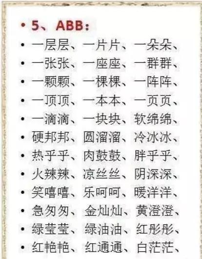 小学生词语ABB+ABAB+AABB整理,再也不会为