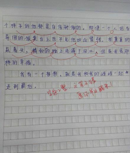 小学生公式:我想和峰峰一起走到最后!老师醒来:愿你早日评语!扇形的v公式初中作文图片