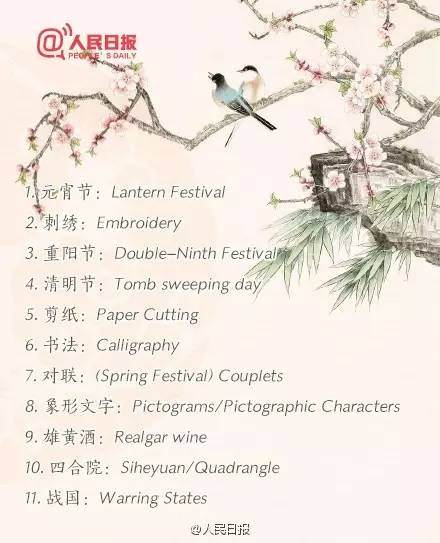 人民日报:100个中国传统文化名词英文翻译,你