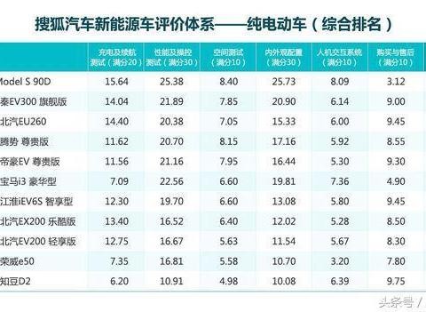 2017电动汽车排名