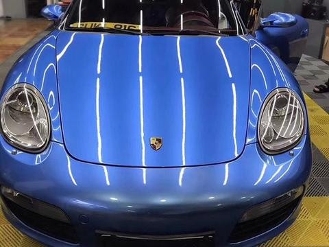 保时捷boxster汽车车身改色水晶奥运蓝贴膜效果图 两个字完美
