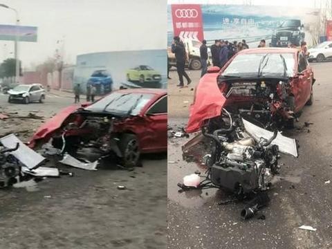 名爵6撞上货车，货车断前轴，名爵发动机飞出6米！