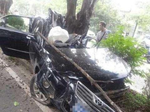 凯美瑞撞上路边“大树”, 再一次证明“吸能”是多么的舍己为人！