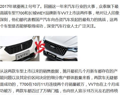 众泰T700对比WEY VV7，强强对决，优势也明显