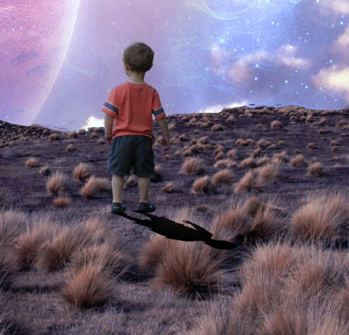 ps合成荒郊仰望星空的小孩