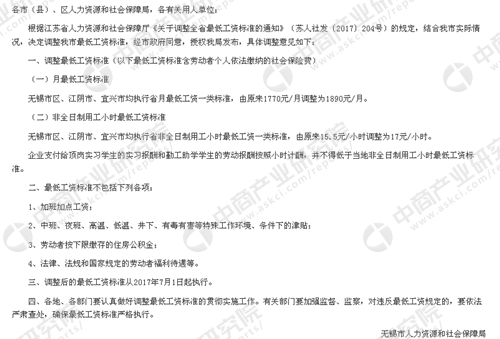 2018年江苏省各市最低工资标准排行榜