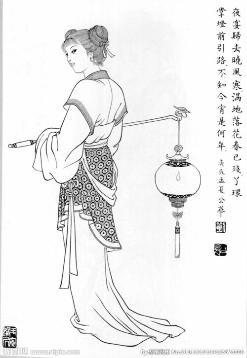 仕女图简笔画欣赏