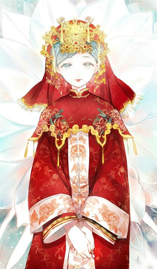 动漫古风女子出嫁壁纸——桃花好,朱颜巧,凤袍霞帔鸳鸯袄