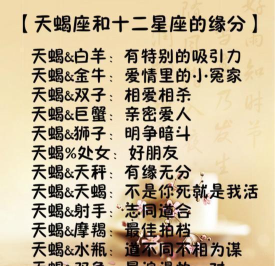 天蝎座和十二星座的缘分,一看看过敏!金牛座食物对什么女生起来图片