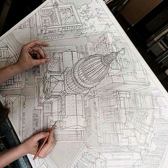三点透视的建筑画作
