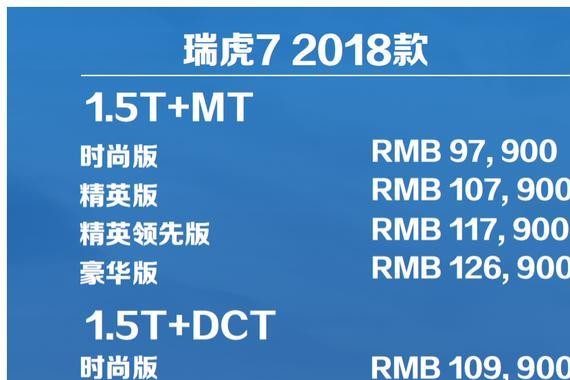 瑞虎7 2018款携38项升级全新上市