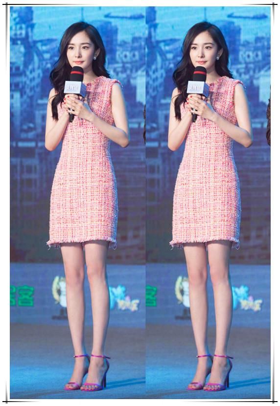 杨幂穿领口到脖子的连衣裙,却靠大长腿取胜,网友:高跟鞋选得好