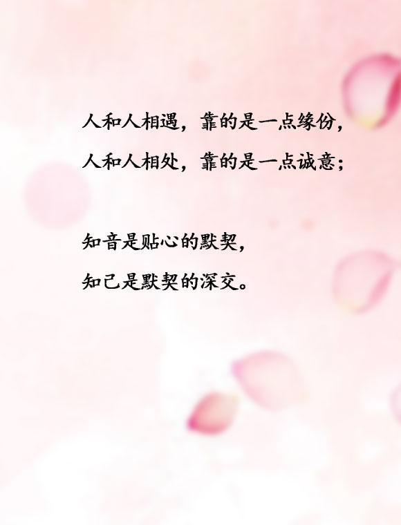知音是贴心的默契,知己是默契的深交.