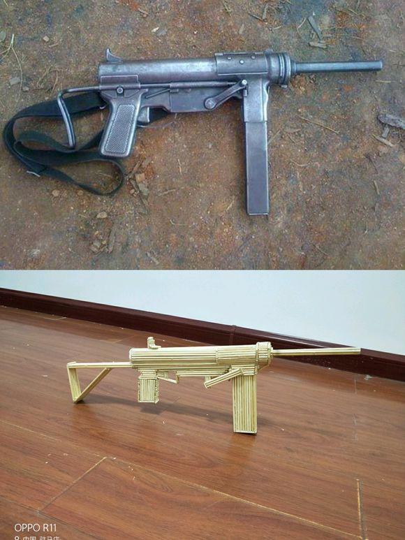 男子用竹签打造数把机关枪,下一步准备打造航空母舰