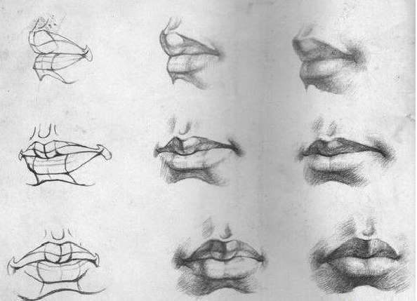 素描素材丨人物嘴巴, 需要的收藏吧!