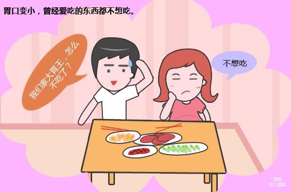 胃口变了.胃口的变化不明显,只是偶尔不想吃东西.