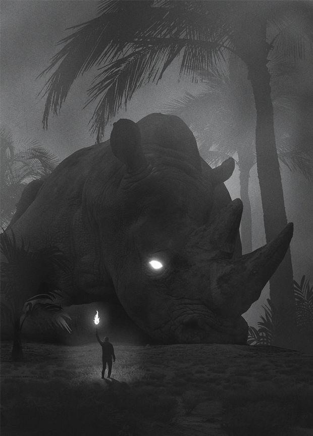 巨大化的动物代表内心的恐惧,表达内心阴暗面的神秘画