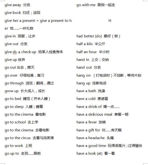 小学英语: 3-6年级常用固定搭配+词组短语, 果断