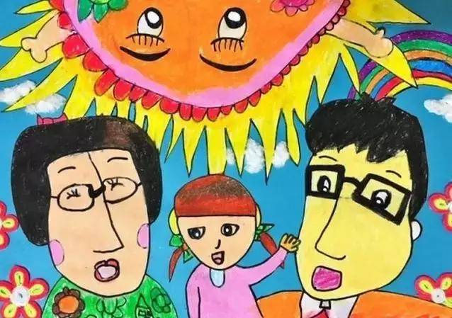 儿童美术绘画作品:幸福的一家人,画出家庭相处中的温馨时刻