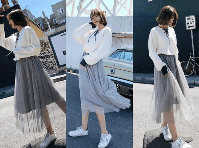 卫衣搭配纱裙,春季这样穿超前卫时髦!