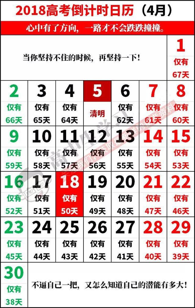 2018年高考倒计时日历(附高考每月大事件)|请