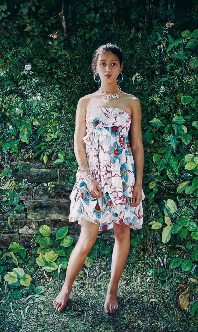 他油画的中少女清纯、秀丽,眼神清澈纯净