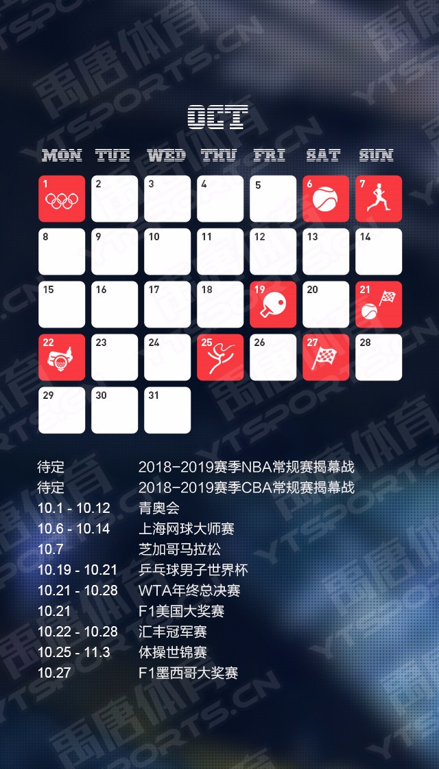 2018年国内外重点体育赛事一览