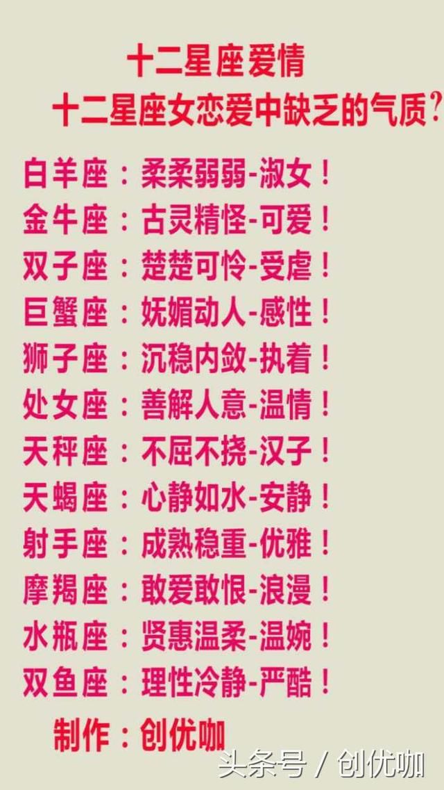 12星座女孩恋爱中缺乏的气质?谁最难驾驭?谁唱歌好听?