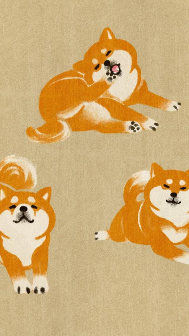有趣表情包,一只小柴犬,可爱狗狗插画壁纸治愈