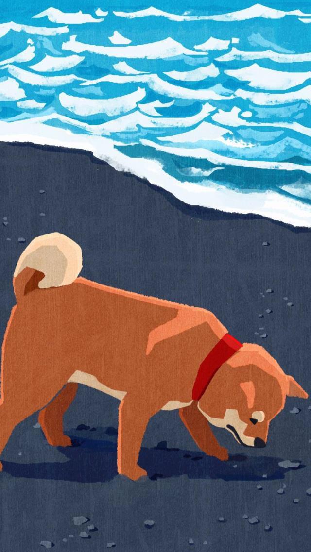 有趣表情包,一只小柴犬,可爱狗狗插画壁纸治愈