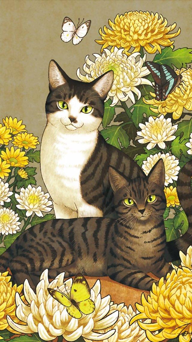 猫咪插画壁纸自从遇见你人生苦短甜长