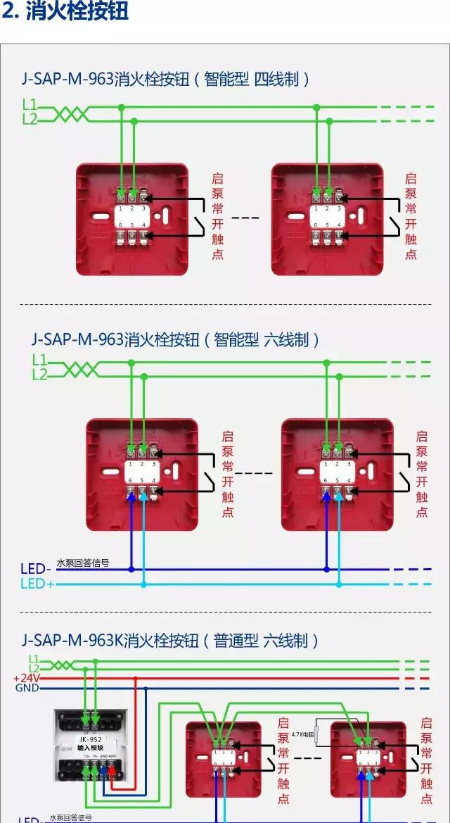 泛海三江手动火灾报警按钮&消火栓按钮接线图