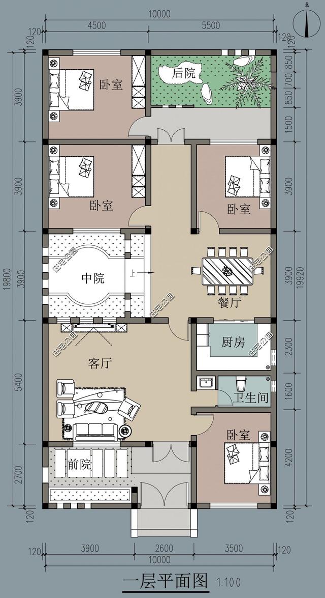 7米,进深21米,平屋顶主房二层,带车库锅炉房农家小院.